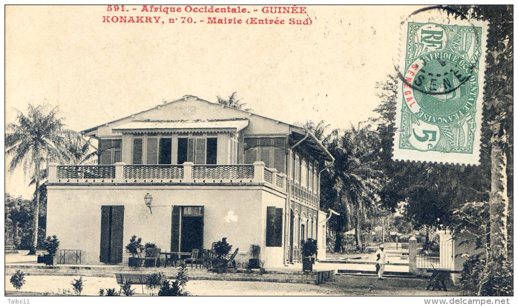 Afrique Occidentale - Guinée Konakry 70 - Mairie (entrée Sud) Avec Timbre Du Sénegal - Guinée Française