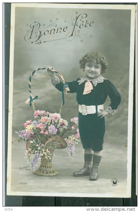 Bonne Fête , , Jenne Garçon , Corbeille De Fleur , Photo Sazerac   Aba 88 - Autres & Non Classés