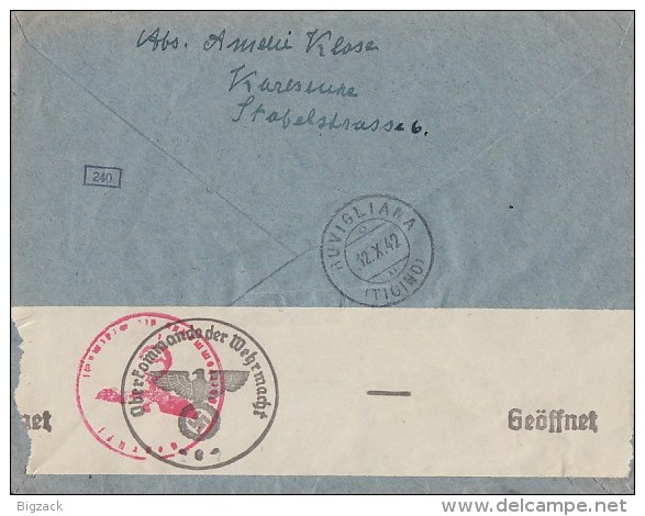 DR Brief EF Minr.522 Karlsruhe 7.10.42 Gel. In Schweiz Zensur - Briefe U. Dokumente