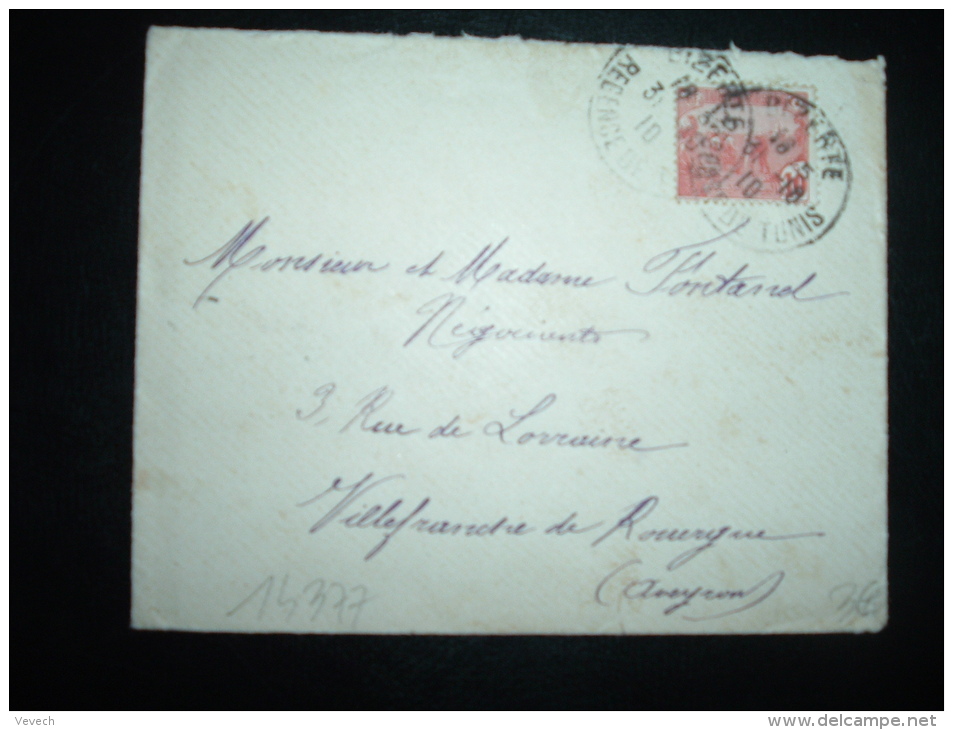 LETTRE POUR FRANCE TP 10C OBL. 31-10-10 BIZERTE REGENCE DE TUNIS - Brieven En Documenten