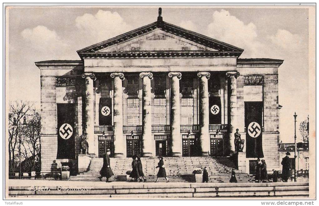 Posen Stadt Haupt Theater Belebt Aus Der Zeit  1933/45 Mit Flaggenschmuck Ungelaufen Fast TOP-Erhaltung - Posen