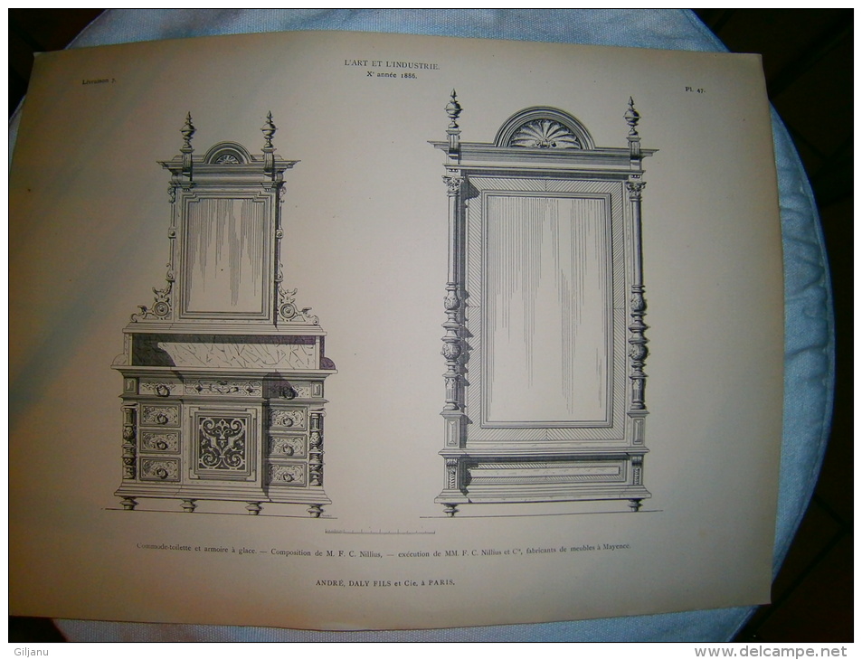 PLANCHE L ART ET L INDUSTRIE  COMMODE TOILETTE ET ARMOIRE A GLACE  ANNEE 1886 - Other Plans