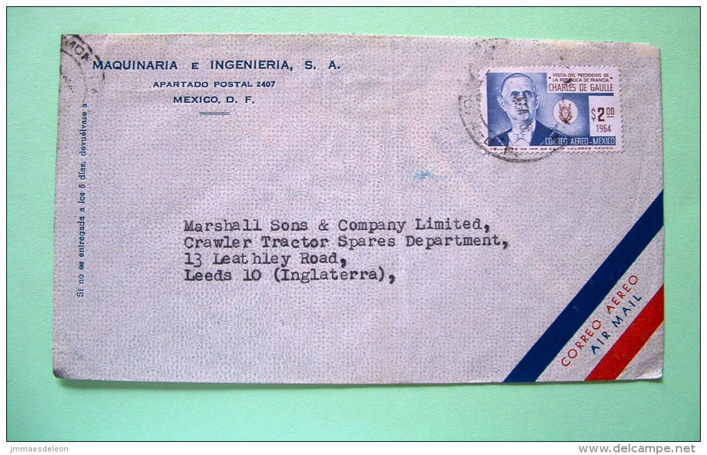 Mexico 1964 Cover To USA - Charles De Gaulle (Scott C281) - Mexique