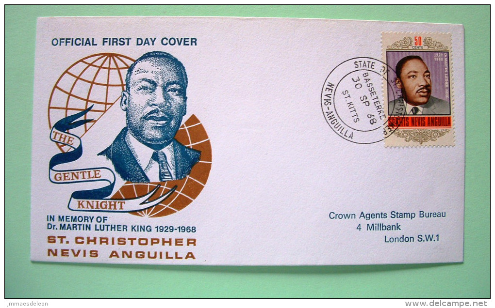 St. Christopher, Nevis & Anguilla 1968 FDC Cover To London - Martin Luther King - San Cristóbal Y Nieves - Anguilla (...-1980)