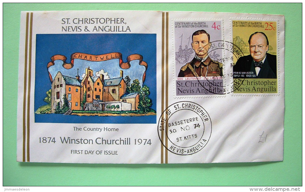 St. Christopher, Nevis & Anguilla 1974 FDC Cover - Churchill Castle Uniform - St.Cristopher-Nevis & Anguilla (...-1980)