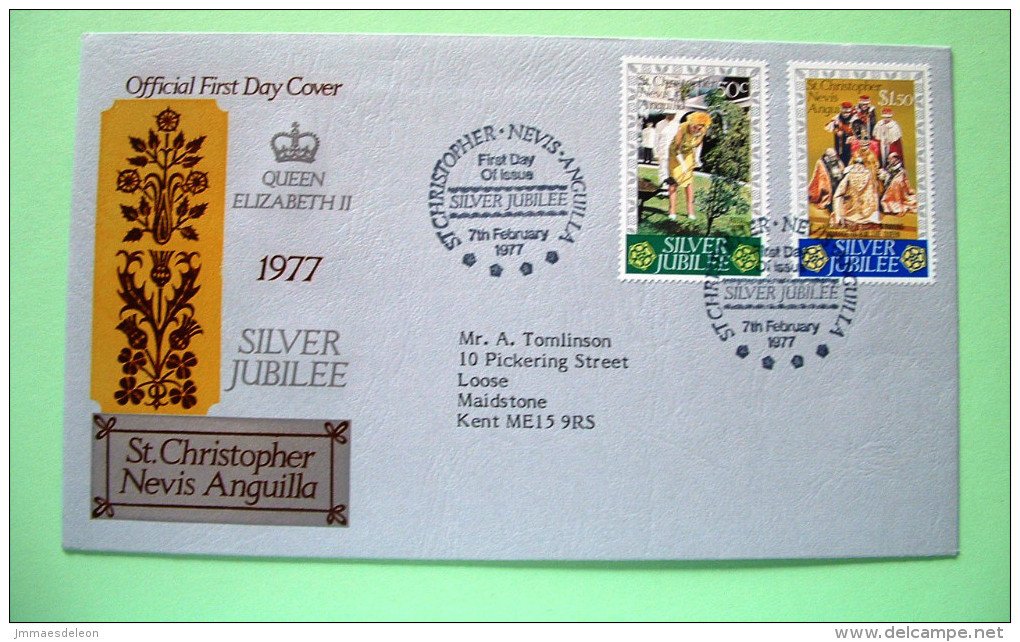 St. Christopher, Nevis & Anguilla 1977 FDC Cover To England - Silver Jubilee - Planting Tree - St.Christopher, Nevis En Anguilla (...-1980)