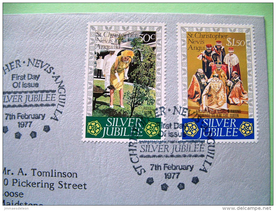 St. Christopher, Nevis & Anguilla 1977 FDC Cover To England - Silver Jubilee - Planting Tree - San Cristóbal Y Nieves - Anguilla (...-1980)