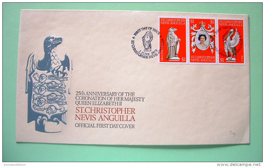 St. Christopher, Nevis & Anguilla 1978 FDC Cover - Coronation - Falcon - Pelican Birds - St.Christopher-Nevis-Anguilla (...-1980)