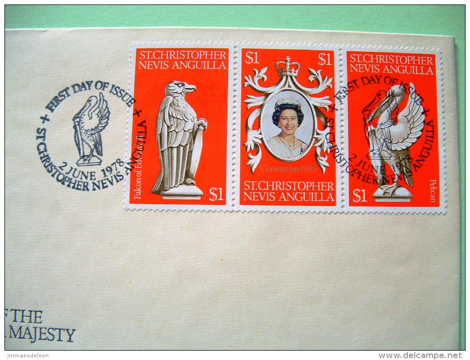 St. Christopher, Nevis & Anguilla 1978 FDC Cover - Coronation - Falcon - Pelican Birds - San Cristóbal Y Nieves - Anguilla (...-1980)