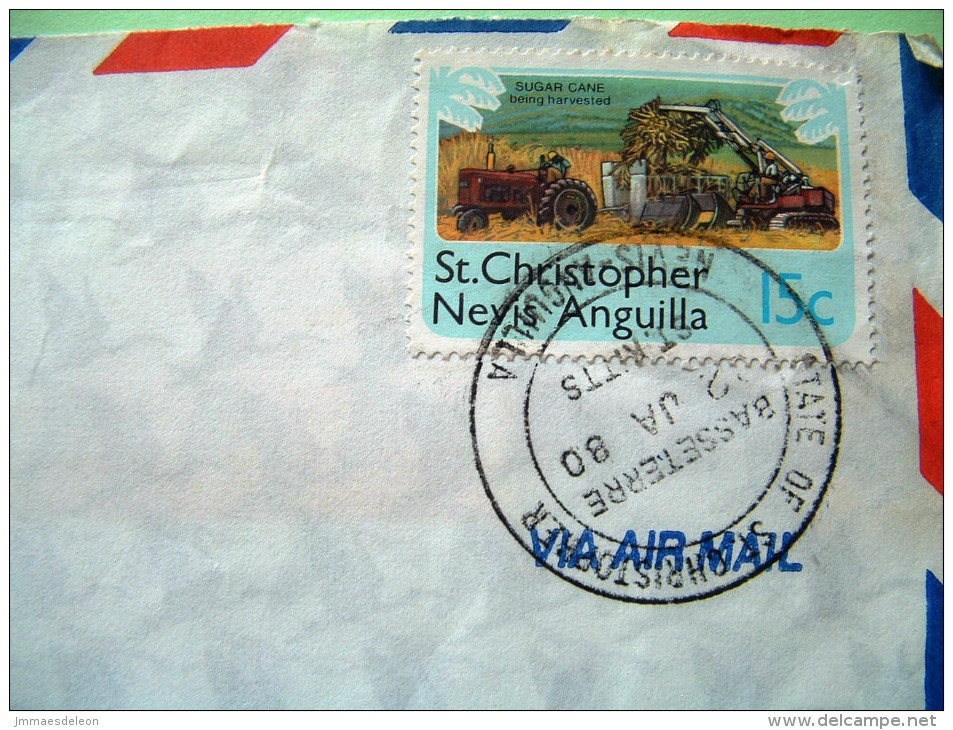 St. Christopher, Nevis & Anguilla 1980 Cover To Montserrat - Sugar Cane Harvest Tractor - San Cristóbal Y Nieves - Anguilla (...-1980)