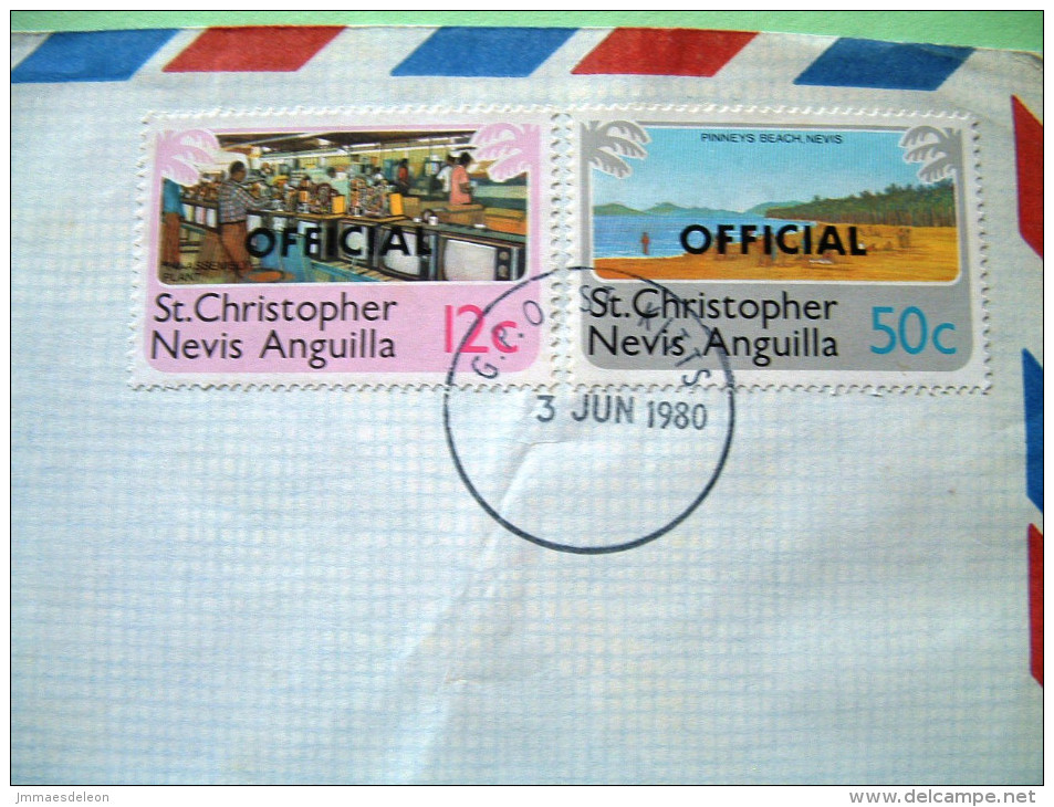 St. Christopher, Nevis & Anguilla 1980 Cover To England - TV Assembly Plant - Pinney's Beach (Scott O.1 + O.5) - San Cristóbal Y Nieves - Anguilla (...-1980)