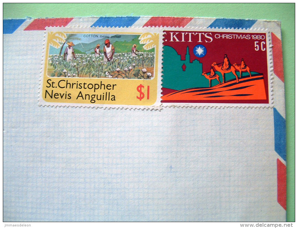 St. Christopher, Nevis & Anguilla 1980 Cover To England - Christmas - Cotton Picking - San Cristóbal Y Nieves - Anguilla (...-1980)