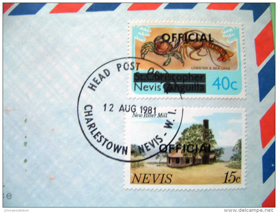 Nevis 1981 Cover To England - Crab Lobster - Mill - St.Kitts Und Nevis ( 1983-...)