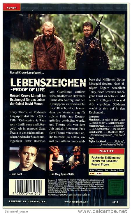 VHS Video  -  Lebenszeichen  -  Proof Of Life  -  Russel Crowe Kämpft Im Dschungel  -  Von 2001 - Crime