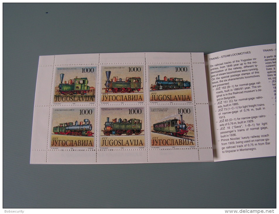 == Jugoslawien MH 1992  Trains  ** MNH - Markenheftchen