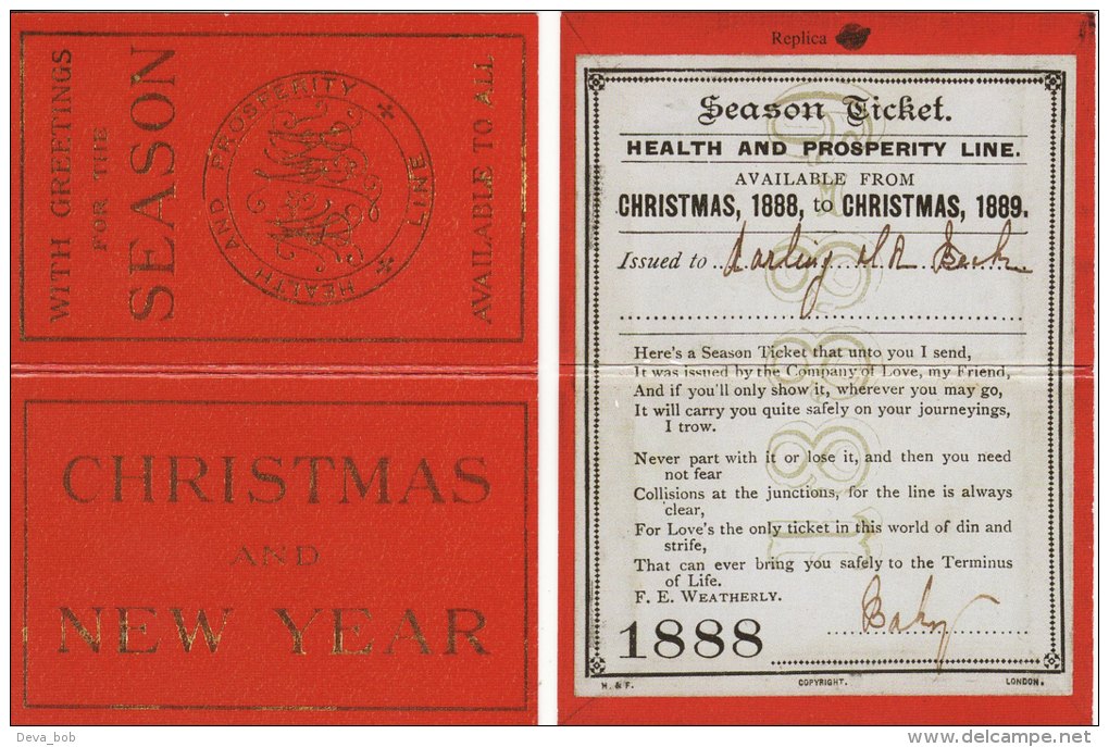 Railway Company Novelty Christmas Message Season Ticket 1888 Replica - Europe