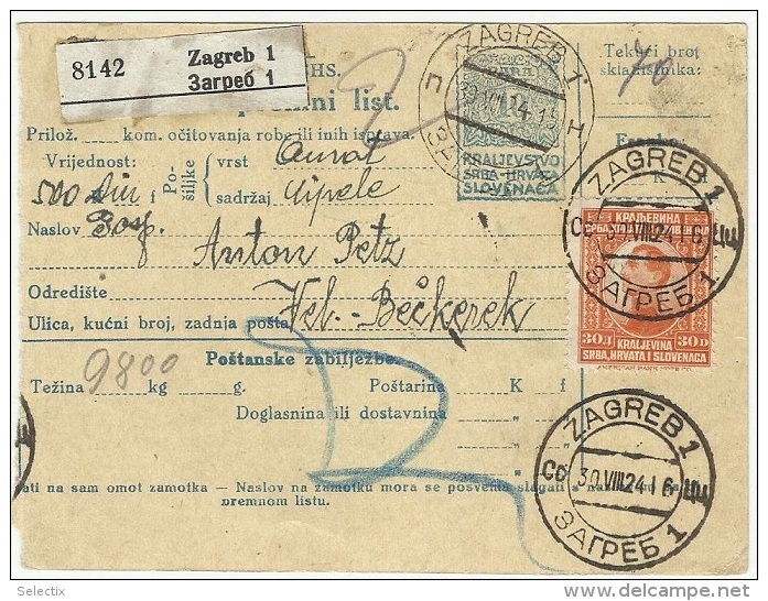 Yugoslavia 1924 Vojvodina - Zagreb To Veliki Beckerek - Registered - Recommandé - Briefe U. Dokumente