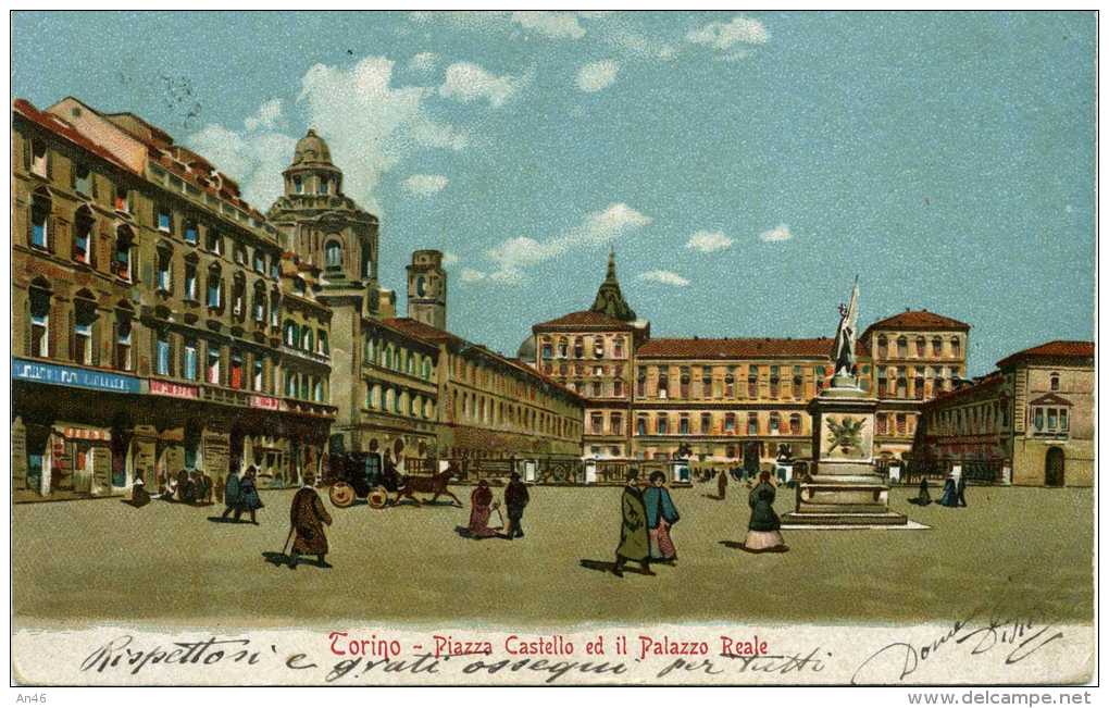 TORINO - PIAZZA CASTELLO ED IL PALAZZO REALE - VG 1909 XROMA ORIGINALE D´EPOCA 100% - Places & Squares