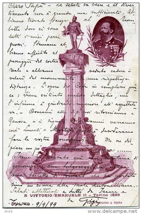 A VITTORIO EMANUELE II - TORINO 1899  - VG XGENOVA ORIGINALE D´ EPOCA 100% - Autres Monuments, édifices