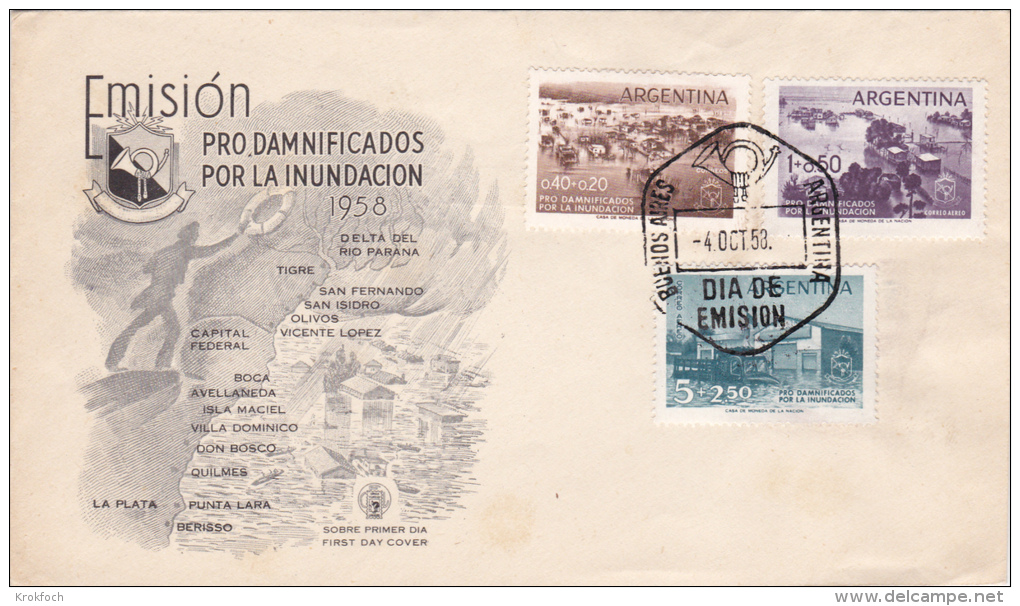 Buenos Aires 1958 - FDC Pro Damnificados Por La Inundacion - Inondation - FDC