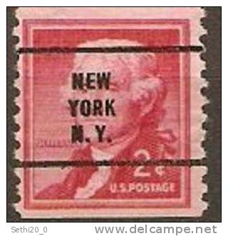 USA 2c JEFFERSON COIL  Precancel New York N Y - Preobliterati