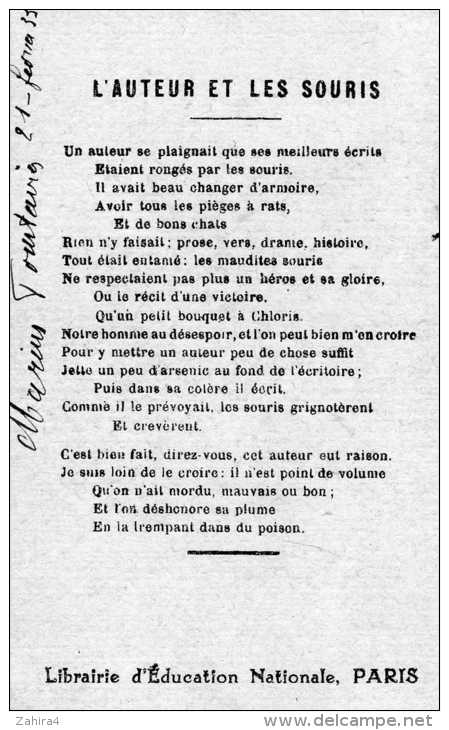 Fable De Florian - L'auteur Et Les Souris - Librairie D'éducation Nationale, Paris - Otros & Sin Clasificación