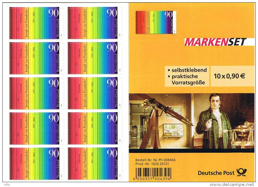 Bund 2012, Michel # 2929 **  225 Geburtstag Joseph Von Fraunhofer Selbstklebend, Self-adhesive Booklet - Sonstige & Ohne Zuordnung