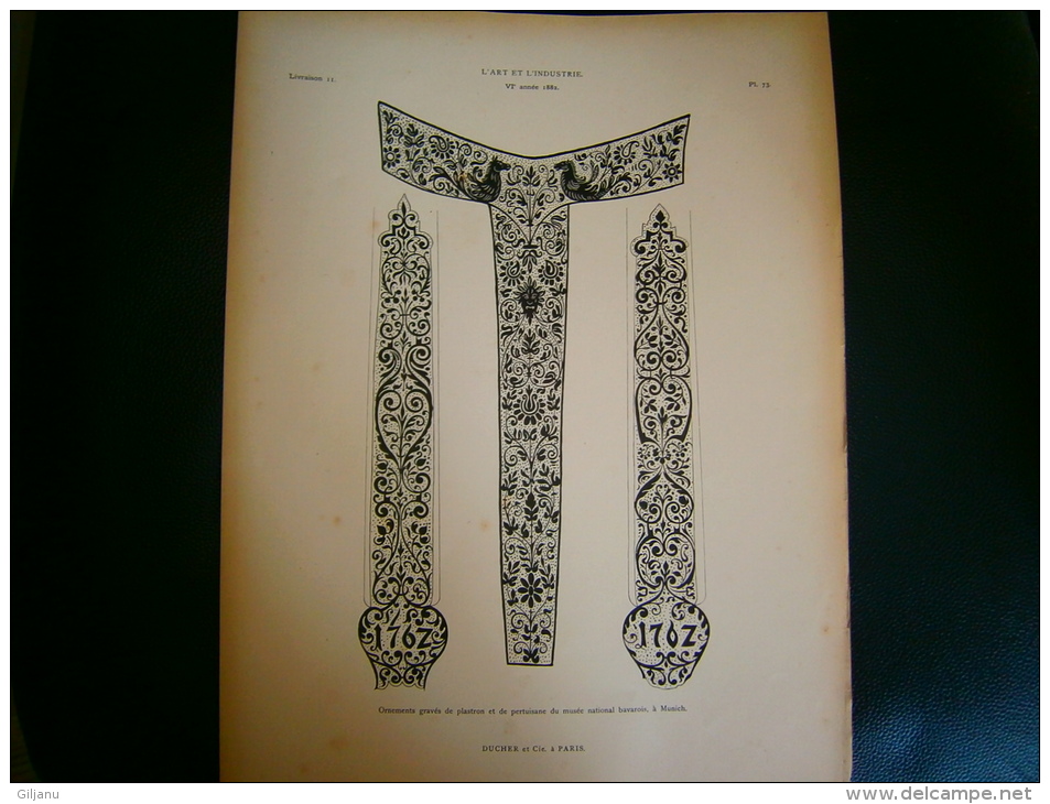 PLANCHE L ART ET L INDUSTRIE   ORNEMENTS GRAVES DE PLASTRON ET DE PERTUISANE  ANNEE 1882 - Andere Pläne