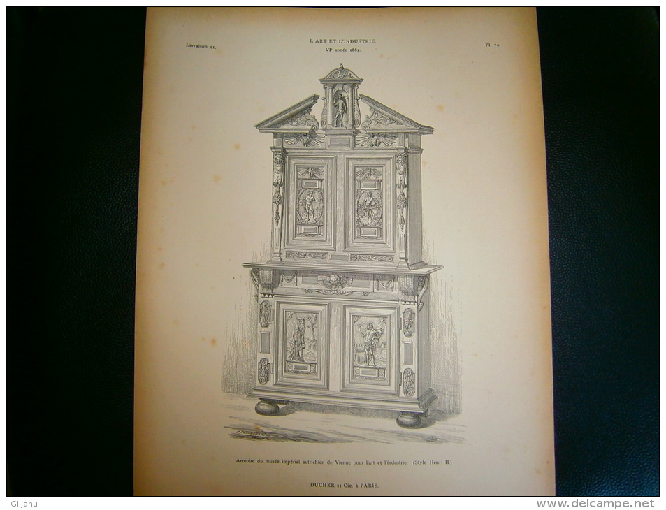 PLANCHE L ART ET L INDUSTRIE  ARMOIRE DU MUSEE IMPERIAL AUTRICHIEN  ANNEE 1882 - Autres Plans