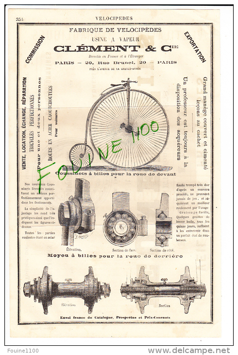 PUB 1882 Fabrique De Vélocipèdes CLEMENT  Gand Bi ( Bicyclette Cycles ) Veilleuses Françaises Fabrique à La Gare JEUNET - Publicités