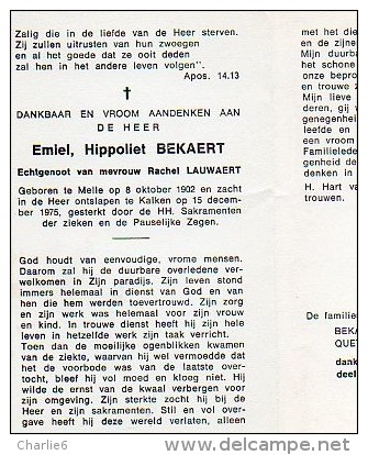 Bekaert Emiel Hippoliet Lauwaert Melle Kalken 1902 1975 Riteco Diquet Doodsprentje Bidprentje - Religion & Esotericism