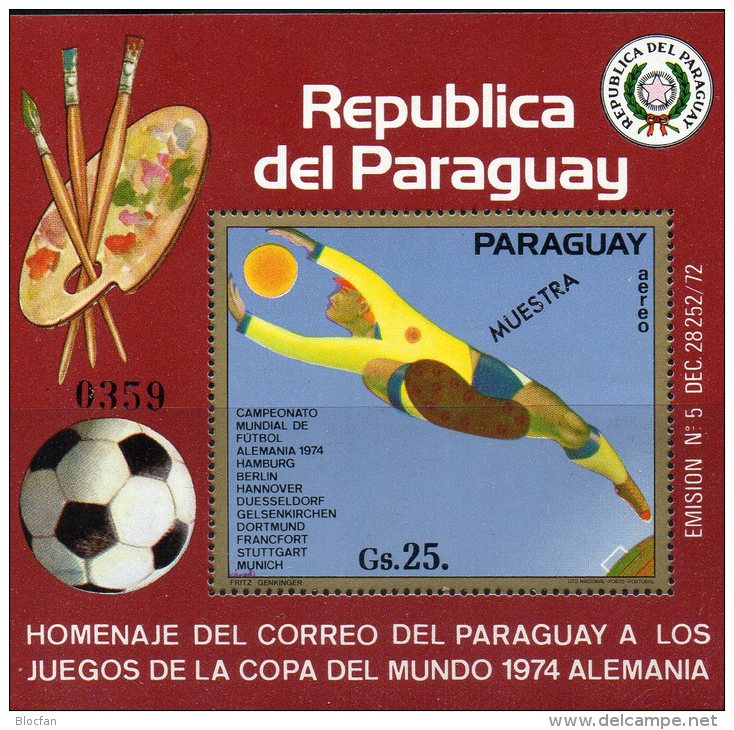 Fußball WM 1974 Paraguay Block 216 AD UPU - Muster ** 40€ Torwart Overprint Muestra Keeper Bloc Soccer Sheet Bf America - 1974 – Germania Ovest