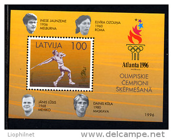 LETTONIE LATVIA 1996, J.O. ATLANTA, LANCER JAVELOT, 1 Bloc, Neuf. R447 - Zomer 1996: Atlanta