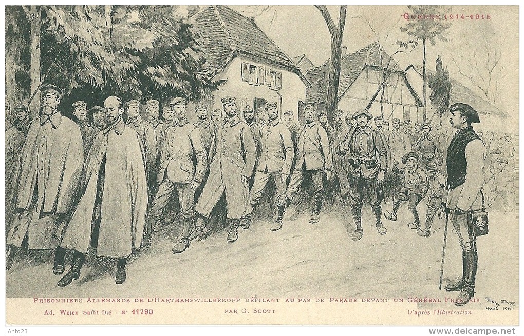 Prisonniers Allemands De L Harmanswilerkofp Défilant Au Pas De Parade Devant Un Général Francais GUERRE 14 18 - Guerre 1914-18