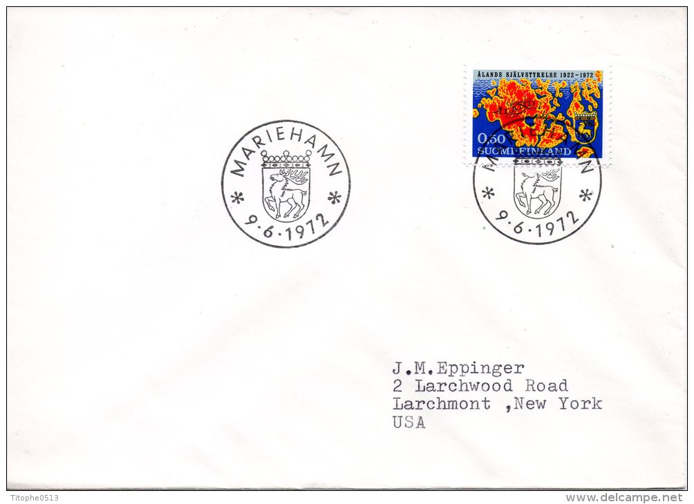 FINLANDE. N°669 Sur Enveloppe 1er Jour (FDC) De 1972. Armoiries D'Aland/Cartographie. - Briefe U. Dokumente