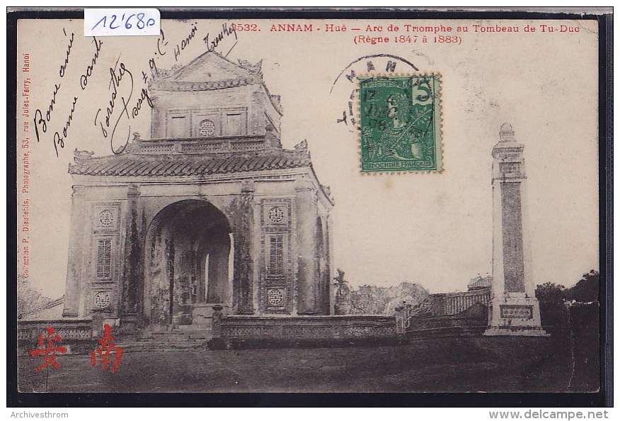 Annam - Hué - Arc De Triomphe Au Tombeau De Tu-Duc ; Déchirure Et Pli à Droite En Bas (scan) (12´680) - Vietnam