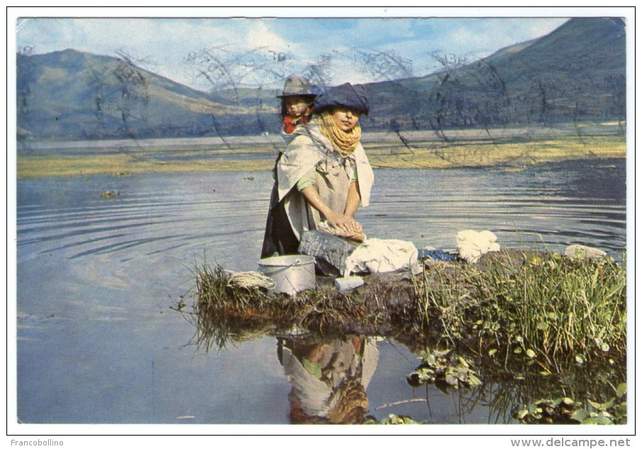 ECUADOR -AN ATAVALAN INDIAN WOMAN WASHING CLOTHES IN THE LAKE OF ST.PAUL / THEMATIC STAMPS-RELIGION - Ecuador