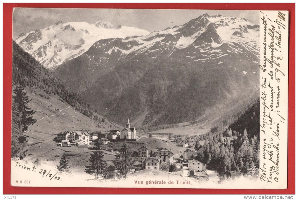 YTrien-10 Trient, Vue Générale.   Précurseur.  Cachet Trient  Et Le Locle 1903 - Trient