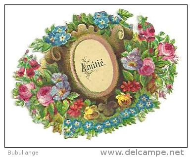 Découpis Gaufrés, "amitié" Médaillon, Fleurs , 4.5cm X 3cm - Flowers