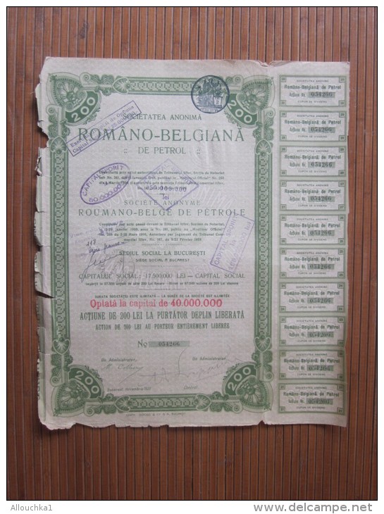 Bucarest Février 1908 ROMANAO BELGIANA  Belge De Pétrole TITRE-ACTION 200 Lei Au Porteur - Pétrole