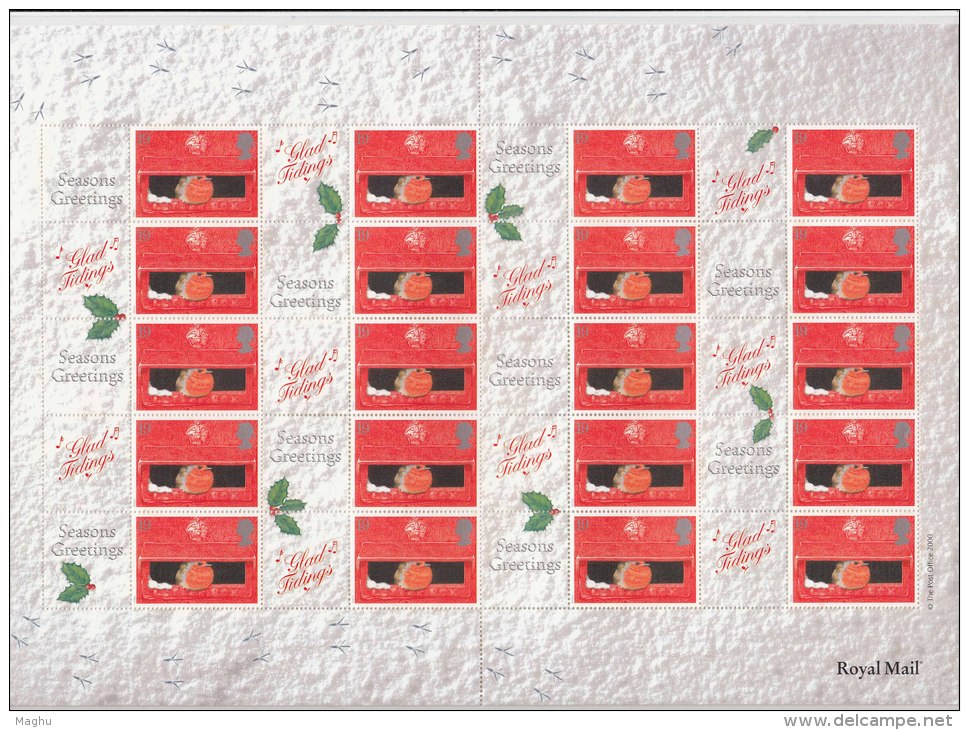 2000 Smilers Sheet, Seasons Greetings. 19p Robin Bird MNH, Great Britain, United Kingdom, England, - Timbres Personnalisés