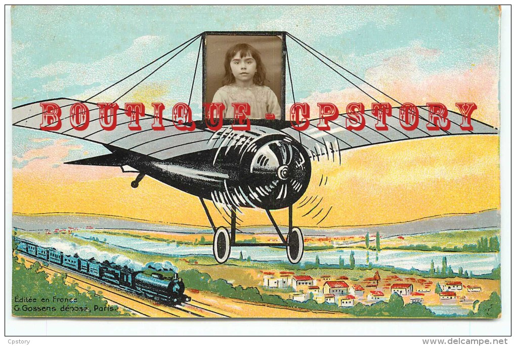 AEROPLANE CARTE MONTAGE Avec PHOTO - Avion Et Train - Aviation Et Chemin De Fer - Dos Scanné - Cartoline Con Meccanismi