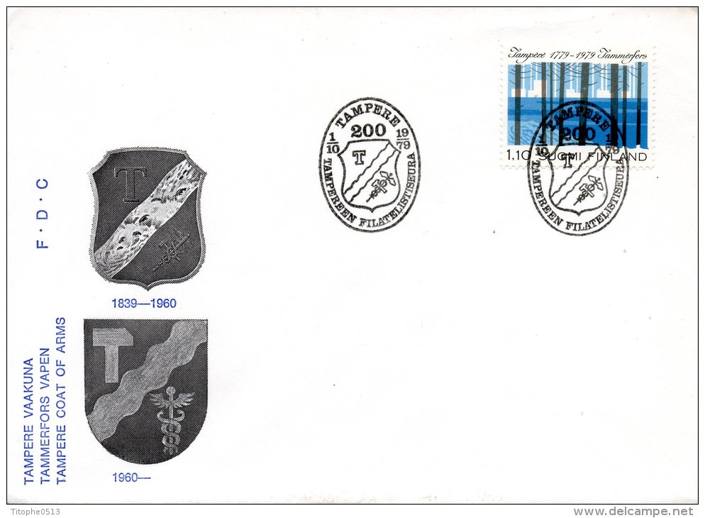 FINLANDE. N°812 Sur Enveloppe 1er Jour (FDC) De 1979. Armoiries De Tampere. - Omslagen