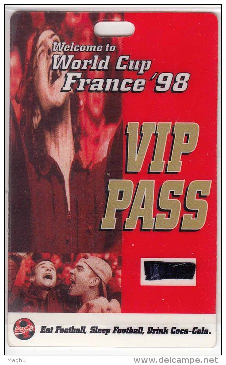 VIP Pass For World Cup France 1998 Football, Advertisement Of Coca Cola. Sport SoccerTicket, - Other & Unclassified
