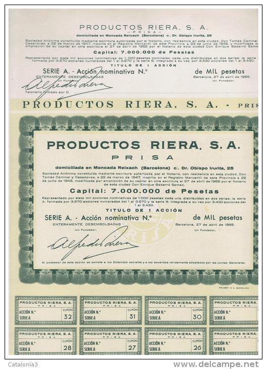 ACCION ANTIGUA - ACTION ANTIQUE =  Productos Riera SA - PRISA (rara Sin Numeracion - 1955 - Otros & Sin Clasificación