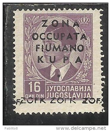 OCCUPAZIONI ITALIANE ITALY ITALIA ZONA FIUMANO KUPA 1941 SOPRASTAMPATO OVERPRINTED 16 D MNH - Fiume & Kupa