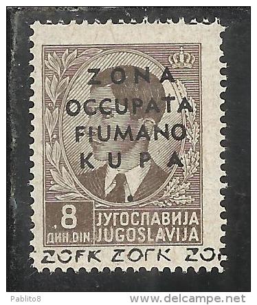 OCCUPAZIONI ITALIANE ITALY ITALIA ZONA FIUMANO KUPA 1941 SOPRASTAMPATO OVERPRINTED 8 D MNH - Fiume & Kupa