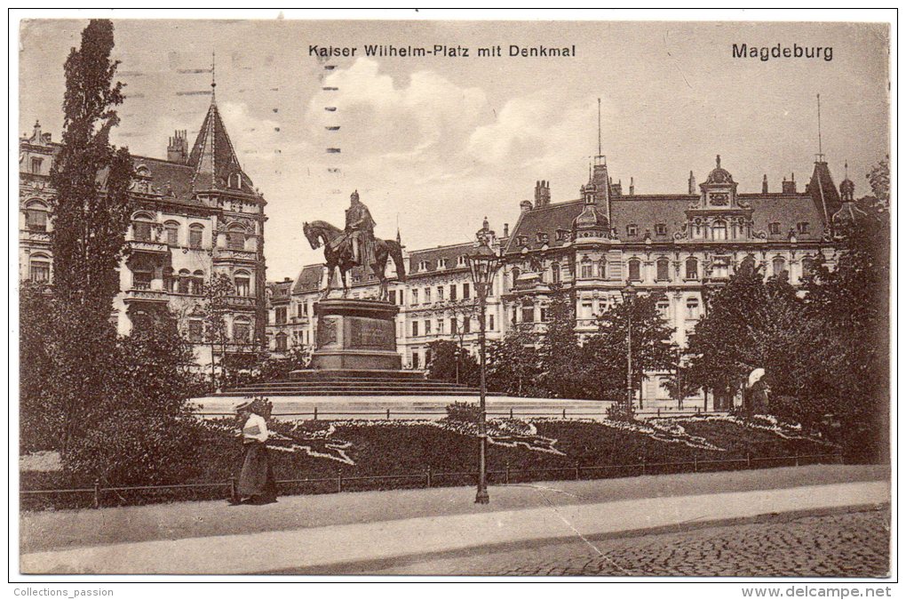 CP, ALLEMAGNE, MAGDEBURG, Kaiser Wilhelm-Platz Mit Denkmal, Voyagé En 1914 - Magdeburg