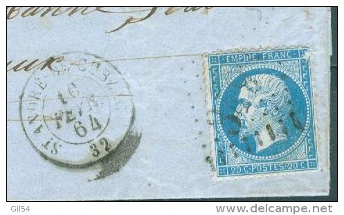 N° 22 Sur LAC Oblitéré GC 3498 ( St-André-de-Cubzac   )   10 / Fevr / 1864   Ad22812 - 1849-1876: Periodo Clásico