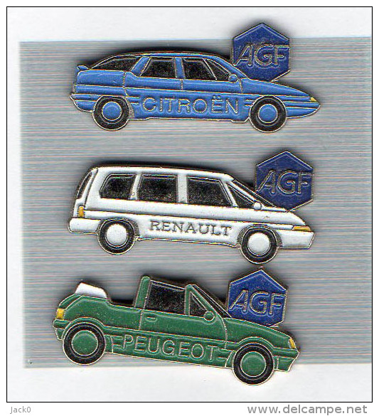 Pin´s  Automobiles  Citroën  Bleue, Renault  Blanche, Peugeot, Assurances  AGF - Citroën